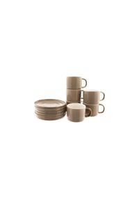 mulex® - Elegante Porzellan-Kaffeetassen 200ml goldenem Henkel und Unterteller - Braun 6,5 x 8 cm