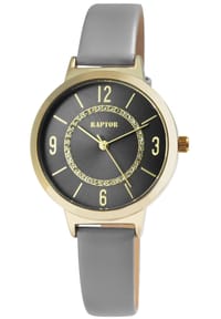 RAPTOR Raptor - Damen Quarz Armbanduhr Lieke mit Lederarmband - 3 ATM - Mineralglas - gold-grau