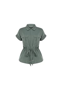 freshlions - Kurzarmbluse Zoey mit Bindeband in der Taille - beige