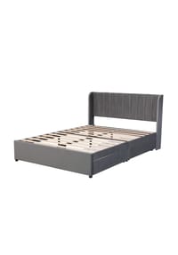 KOMHTOM - Polsterbett 160x200, Samt grau, mit 2 Schubladen – ohne Matratze - Grau