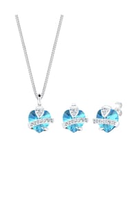 elli. - Schmuckset Herz Glamourös Kristalle 925 Silber - Hellblau