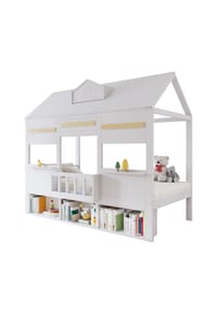 KOMHTOM - Hausbett 90x200 cm mit einer Reihe Bücherregal in Weiß - Weiß