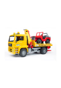 bruder® - Baufahrzeug MAN TGA Abschlepp-LKW, mit Geländewagen - mehrfarbig