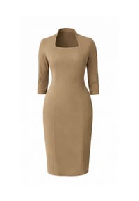CAROLIN RICK - Jerseykleid mit Teilungsnähten und eckigem Halsausschnitt - Cognac