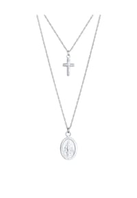 elli. - Halskette Layering Kreuz Marienbild Zweireihig 925 Silber - Gold