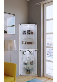 VCM. Glasvitrine stehend | Vitrine Glas mit ESG-Sicherheitsglas| Maße ca. H. 176 x B. 67 x T. 23 cm | Standvitrine Glas | Modern und platzsparend | Glas Vitrinenschrank – Vecko XL