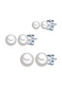 VALERO PEARLS - Damen Set (Ohrringe 3er) aus 925/- Sterling Silber in Silber mit Süßwasser-Zuchtperle - weiß