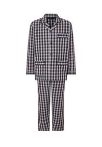 El Búho NOCTURNO® - Langer Herren-Schlafanzug, Baumwolle, Popeline-Stoff - marineblau