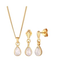 elli. PREMIUM - Schmuckset Mondstein Kette Ohrstecker 925 Silber Vergoldet - Gold