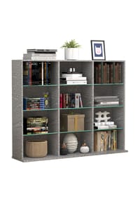 VCM. - Holz CD DVD Standregal Bücherregal Raumteiler Deko Regal Glas Zilas L - Beton-Optik