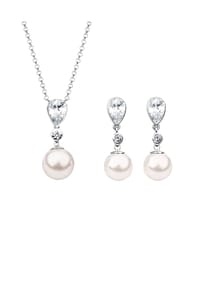 Nenalina - Schmuckset Synthetische Perle Zirkonia 925 Silber - Silber