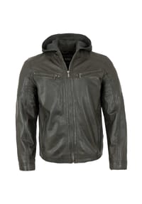 JILANI - Herren Lederjacke Kapuze Lammnappa khaki - khaki
