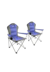 VCM. - 2er Set Deluxe Campingstuhl Angelstuhl | blau grau | gepolstert | klappbar | Armlehne mit Getränkehalter | Maße L 57cm x B 90cm x H 110 cm - Blau