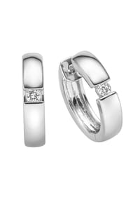 Adelia's - 13 mm ⌀ Creolen Ohrringe 585 Weißgold ( 14K ) mit 2 Brillanten ( 0,06 ct ) – Goldohrringe - silber