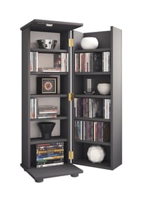 VCM. - Holz CD DVD Stand Regal | platzsparender CD Schrank mit abschließbarer Holztür für 300 CDs oder 130 DVDs oder 72-Videos | Maße: H. 93 x B. 31 x T. 31 cm | 10 variable Einlegeböden – Engalo L - Anthrazit