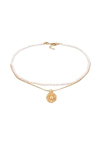 elli. PREMIUM - Halskette Choker Layer Sonne Süßwasserperlen 925 Silber - Gold