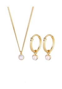 elli. PREMIUM - Schmuckset Kette Creolen Mondstein Stein 925 Silber Vergoldet - Gold