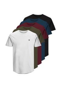 JACK & JONES - Herren T-Shirt, 5er Pack - JPRBLABRODY TEE CREW NECK 5PKJ, Kurzarm, Rundhals, Baumwolle - Blau/Grün/Rot/Weiß