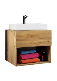 VCM. - 2-tlg. Waschtisch Waschplatz | Waschbecken Breite 60 cm | Badmöbel Set | Bad Schrank Keramik Lendas ll - Anthrazit / Honig-Eiche