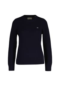 GANT - Damen Strickpullover - CLASSIC COTTON C-NECK, Rundhals, Feinstrick, Baumwolle - Blau (Dusty Navy)