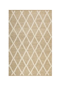 Green Looop - Handweb-Teppich Novella - Rauten Design, beige-weiss, Naturfaser, Jute, Wolle, Wohn-Schlafzimmer - natur beige