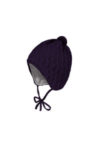 maximo® - BABY-Mütze, Zopfstruktur, Band ausgenäht, Blende, Pompon - aubergine
