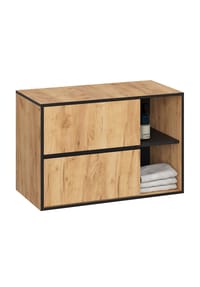 Akord - Badezimmer-Hängeschrank W90 mit 2 Schubladen und 2 Einlegeböden - artisan-eiche/graphitgrau