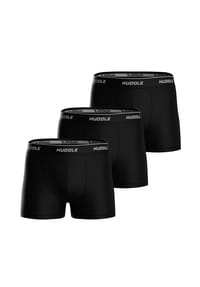 HUDDLE® - Herren Boxershorts, 3er Pack - Baumwollmischung, Logobund, einfarbig - Schwarz