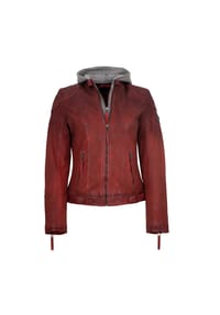 Mauritius LEATHERWEAR - Damen Lederjacke Kapuze Lammleder rot - rot