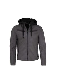 Mauritius LEATHERWEAR - Herren Lederjacke Kapuze Lammnubuk grau - grey