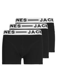 JACK & JONES - Jungen Boxershorts, 3er Pack - SENSE TRUNKS, Baumwoll-Stretch, Logobund - Schwarz