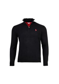 U.S. POLO ASSN. - Herren Strickpullover mit Stehkragen - Half Zip, Logo, Baumwolle - Beige