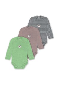 normani® - 3er Pack Baby Merino Body Langarm Auckland - Anthrazit/Grau/Grün