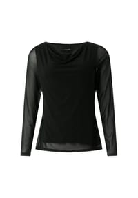 comma, - Langarmshirt, Wasserfallausschnitt, für Damen - 9999  GREY/BLACK