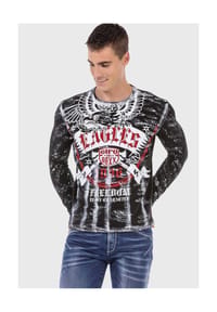 CIPO & BAXX® - Sweatshirts mit Allover-Muster und Frontprint - BLACK