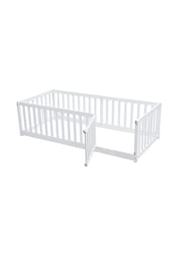 KOMHTOM - Kinderbett 90x200 cm, Holz weiß, mit Zaun & Tür – ohne Matratze - Weiß