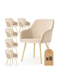 Akord - Estelle Glatte Esszimmerstühle aus Samt, 6er-Set - beige / goldfarbene Beine