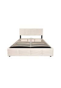 KOMHTOM - Polsterbett 140x200 cm, Samt beige, mit Holzlattenrost & verstellbarem Kopfteil – ohne Matratze - Beige