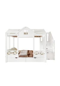 KOMHTOM - Etagenbett 90x200cm & 140x200cm, Treppenhausschrank mit 4 Staufächern, Weiß - Weiß
