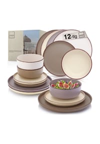 SÄNGER Steingut Geschirrserie Bombay Erdfarben - Bombay Erdfarben - Mehfarbig - Tafelservice Bombay Erdfarben 12 tlg