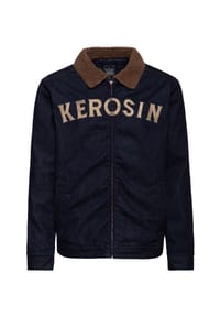 KING KEROSIN - Jeansjacke Gestickter KEROSIN-Schriftzug und Umlegekragen aus Teddy-Fellimitat - dunkelblau