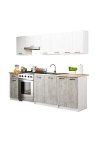 Akord - Oliwia Küchenmöbel-Set mit Vitrinenschrank und Arbeitsplatte - beton