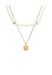 elli. PREMIUM - Halskette Elli Premium Halskette Layer Sonne Boho Süßwasserperlen 2-Lagig 925 Silber - Gold