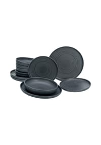 CreaTable Uno Black Lava Stone, Tellerset 12-tlg - Uno - Black Lava Stone