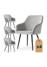Akord - Estelle Glatte Esszimmerstühle aus Samt, 4er-Set - beige / goldfarbene Beine