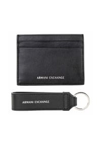 ARMANI EXCHANGE - Herren Kartenetui und Schlüsselanhänger - Geschenkset, Echtleder, 17,8x19x2,3cm - Schwarz