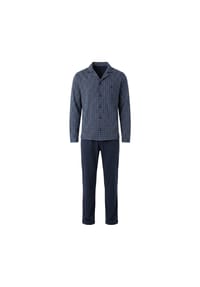 hajo - Herren Schlafanzug lang - Premium Cotton, Baumwolle, Revers-Kragen, Allover-Print - Dunkelblau