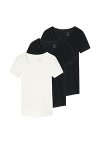SCHIESSER - Unterhemd / Shirt Kurzarm 3er Pack Personal Fit - Creme / dunkelblau