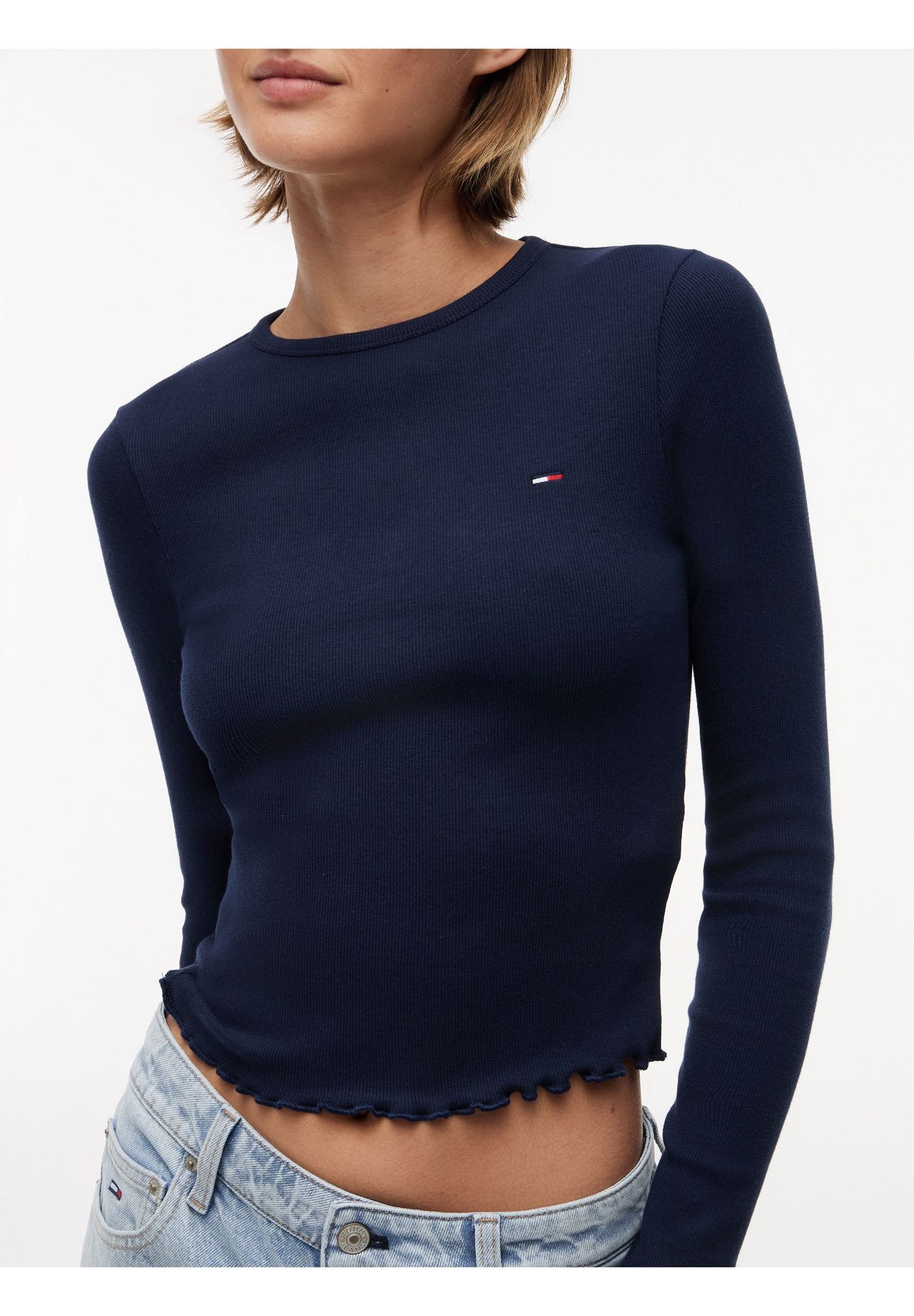 Tommy Jeans Langarmshirt, Cropped, FüR Damen, Blau, M