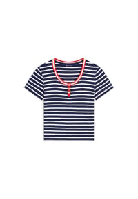 TOMMY Jeans - T-Shirt, Henley-Ausschnitt, für Damen - 0A7 BLUE